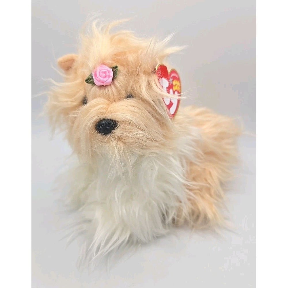 2005 Ty Beanie Baby "Tibby" Retired Tan White Shih Tzu Dog BB7‎